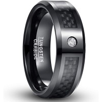 Mens Womens Black Tungsten carbide Ring Couple Wedding Bands Carbon Fiber Comfort Fit with CZ Inlay