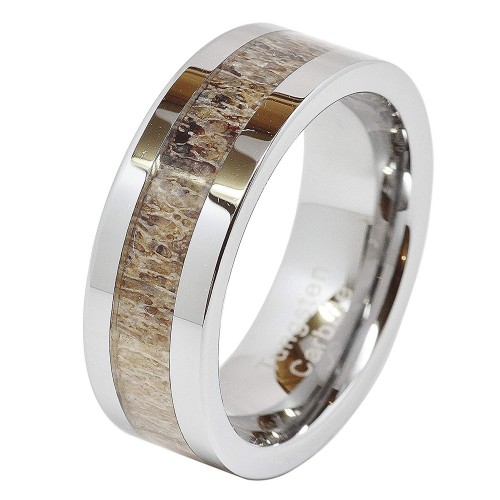 Mens Women Tungsten Matching Ring for Men Womens Wedding Band Deer Antler Inlaid Hammer Flat Band Couple Rings For Width 4MM 6