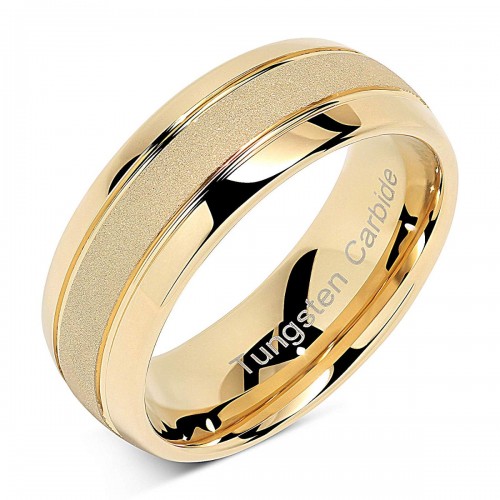 Mens Women Tungsten Carbide Matching Ring for Couple Gold Wedding Band Carbon Fiber Sandblasted Finish Dome Edge
