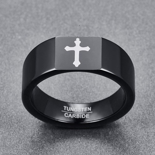 Mens Womens Vintage Black Tungsten Carbide Rings Couple Jesus Celtic Cross Carbon Fiber Couple Wedding Bands