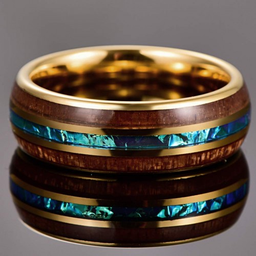 Mens Womens Tungsten Carbide Rings Hawaiian Koa Wood Abalone Shell Glod Imitated Opal Inlay Carbon Fiber Couples Wedding Bands