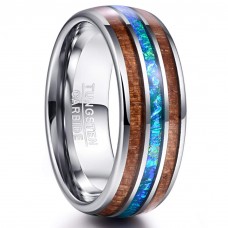 Tungsten Carbide Rings for Mens Womens Hawaiian Koa Wood Abalone Shell Imitated Opal Inlay Couples Wedding Bands