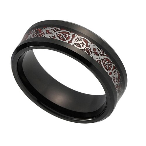 Couple Unisex Tungsten Carbide Rings Silver And Red Celtic Dragon Knot Women's or Men Wedding Bands Carbon Fiber