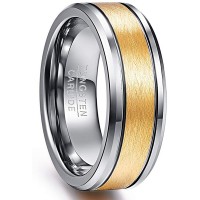 Mens Women Gold Plated Tungsten Matching Rings Brushed Carbon Fiber Couples Wedding Bands Comfort fits