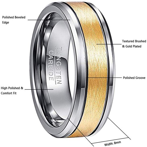 Mens Women Gold Plated Tungsten Matching Rings Brushed Carbon Fiber Couples Wedding Bands Comfort fits