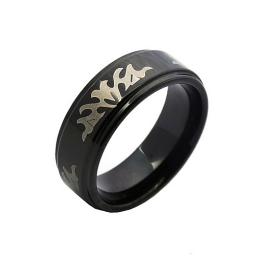 Mens Womens 8MM Laser Pattern Black Tungsten Carbide Rings Step Edge Couples Wedding Bands Personalized Carbon Fiber 