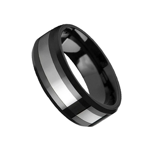 Mens Womens Black Tungsten Carbide Rings High Polished Silver Center 8MM Couple Wedding Bands Carbon Fiber Comfort fit