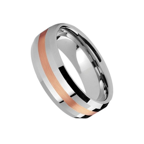 8MM Silver Engraved Tungsten Carbide Rings Thin Rose Gold Line With Bevel Edge Mens Womens Wedding Bands Carbon Fiber