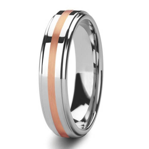 Mens Womens 8MM Silver Tungsten Carbide Rings Center Rose Gold Glue High Polished Couple Wedding Band Carbon Fiber