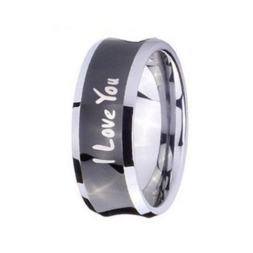 Mens Womens 8MM Black Tungsten Carbide Rings I Love You Engagement Couple Wedding Bands Carbon Fiber Unisex
