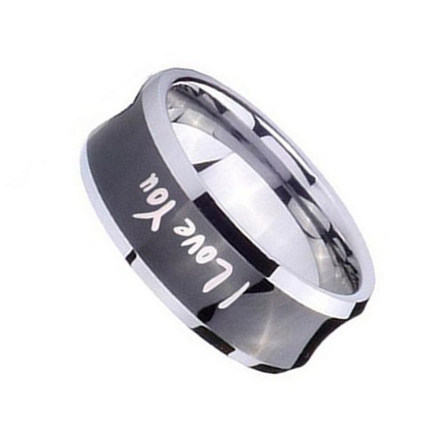 Mens Womens 8MM Black Tungsten Carbide Rings I Love You Engagement Couple Wedding Bands Carbon Fiber Unisex