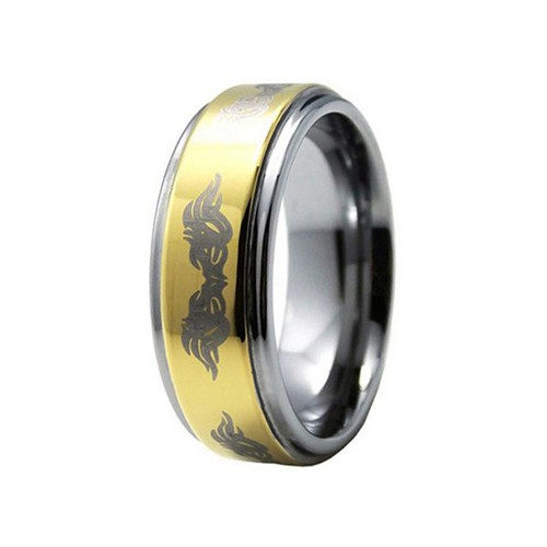 8MM Gold Plated Couple Wedding Bands Laser Pattern Tungsten Carbide Rings Carbon fiber Comfort fits