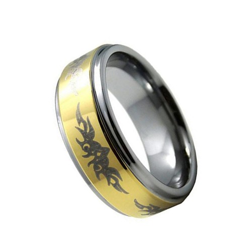 8MM Gold Plated Tungsten Carbide Rings Couple Wedding Bands Laser Pattern Step Edge Carbon Fiber Comfort fits