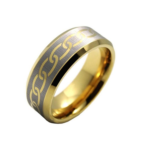 Mens Womens Gold Tungsten Carbide Rings Bevel Edge Laser Chains Pattern 8MM Carbon fiber Couple Wedding Bands