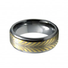 Mens Womens 8mm Gold Plated Surface Tungsten carbide Matching Rings Retro Laser Pattern Wedding Band Couple Carbon Fiber