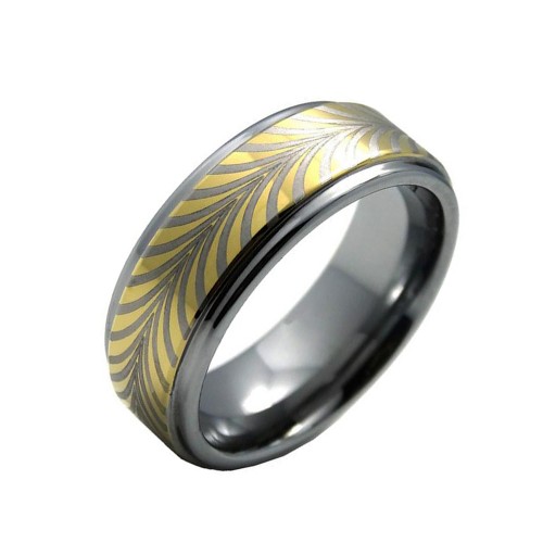 Mens Womens 8mm Gold Plated Surface Tungsten carbide Matching Rings Retro Laser Pattern Wedding Band Couple Carbon Fiber
