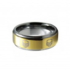 Mens Womens 8MM Gold Tungsten Carbide Rings Skull Ghost Laser Pattern Step Edge Couples Wedding Bands Carbon Fiber