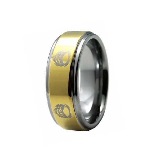 Mens Womens 8MM Gold Tungsten Carbide Rings Skull Ghost Laser Pattern Step Edge Couples Wedding Bands Carbon Fiber