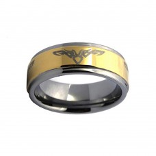 Mens Womens 8MM Gold Plated Tungsten Carbide Rings Laser Pattern with Polished Step Edge Carbon Fiber Couple