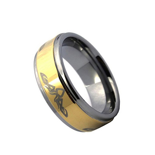 Mens Womens 8MM Gold Plated Tungsten Carbide Rings Laser Pattern with Polished Step Edge Carbon Fiber Couple