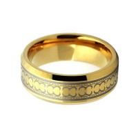 8MM Gold Plated Tungsten Carbide Rings Bevel Edge Laser Patern Mens Womens Wedding Bands Carbon Fiber Couples