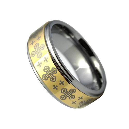 Mens Womens 8MM Gold Plated Cross Laser Tungsten Carbide Rings Step Edge Couples Wedding Bands Carbon fiber