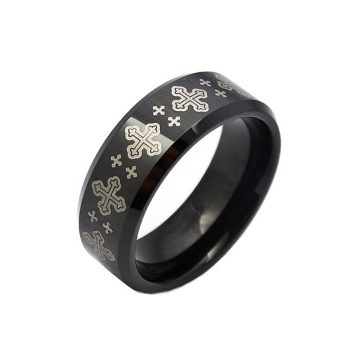 Mens Womens 8MM Black Plated Tungsten Carbide Rings Cross Laser Bevel Edge Polish Finish Carbon Fiber Wedding Bands 