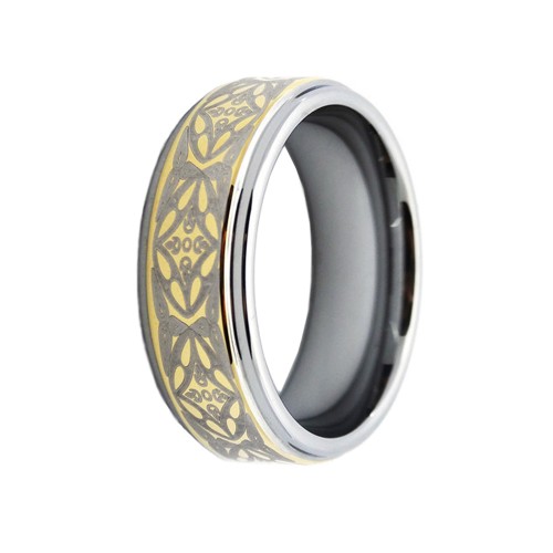 8MM Gold Celtic Laser Tungsten Carbide Rings With Silver Step Edge Mens Womens Carbon Fiber Couples Wedding Bands