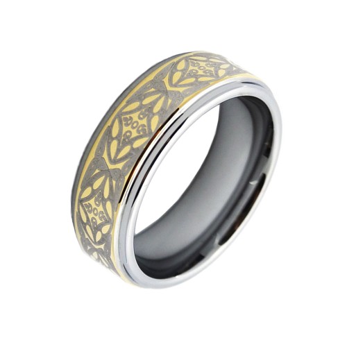 8MM Gold Celtic Laser Tungsten Carbide Rings With Silver Step Edge Mens Womens Carbon Fiber Couples Wedding Bands