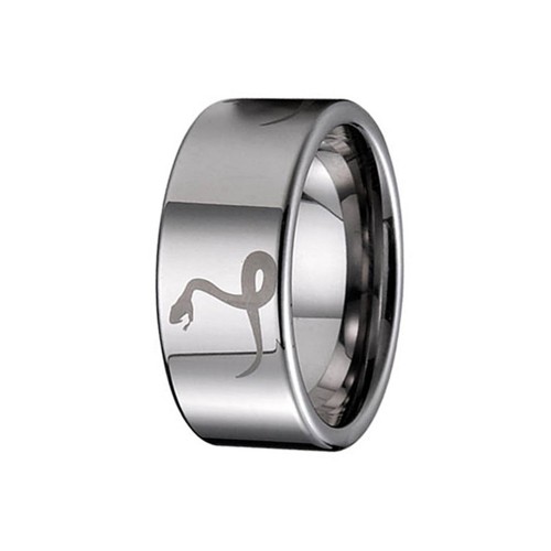 Mens Womens Silver Flat Comfort fits Tungsten Carbide Rings 8MM Zodiac Snake Laser Couple Wedding Bands Carbon Fiber