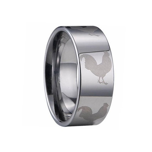 8MM Silver Zodiac Cock Laser Pattern Flat Personalized Tungsten Carbide Couple Rings High Polished Carbon Fiber Wedding Bands