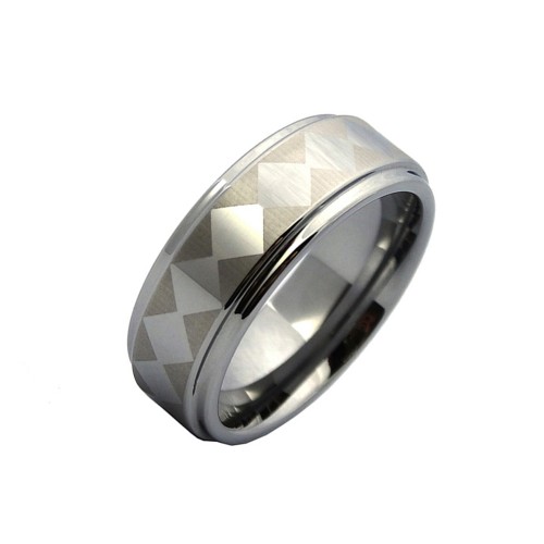 8MM Tungsten Carbide Rings Squares Laser Pattern Step Edge Men Wedding Bands Engraved Carbon Fiber Rings