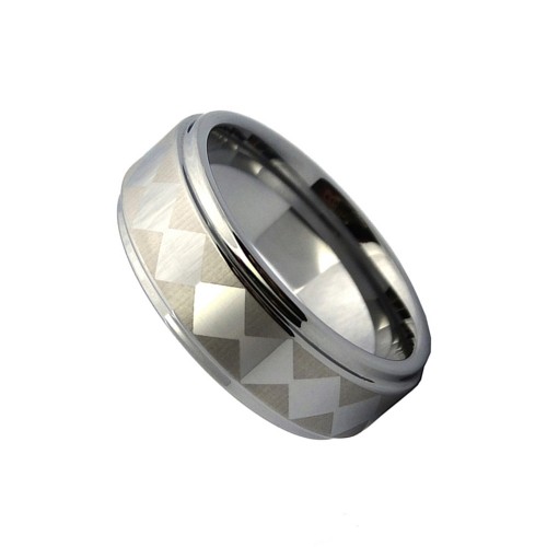 8MM Tungsten Carbide Rings Squares Laser Pattern Step Edge Men Wedding Bands Engraved Carbon Fiber Rings