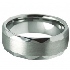 Silver Tungsten Carbide Rings Brushed Surface Multi-Faceted Edge Couple Wedding Bands Mens Carbon Fiber