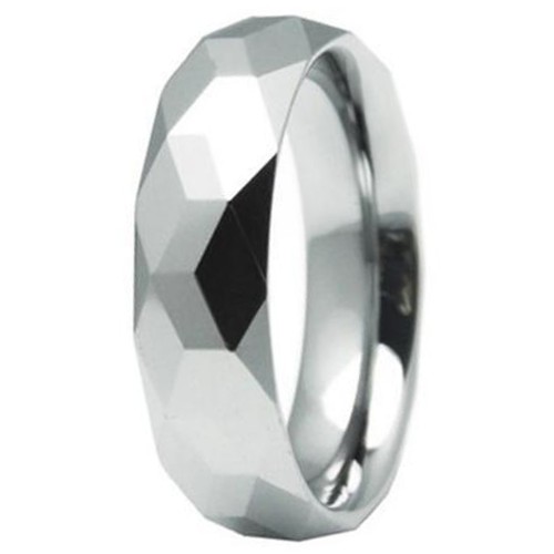 6MM Multifaceted Polished Silver Tungsten Carbide Rings Carbon Fiber Men Women Couple Wedding Bands