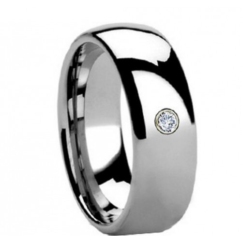 Domed 8mm Silver Tungsten carbide Matching Rings CZ Diamond Inlay Mens Womens Wedding Bands Carbon Fiber