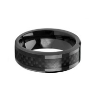 8MM Engraved Custom Tungsten Carbide Men Ring Black Carbon Fiber Inlay Polished With Beveled Edge Wedding Bands