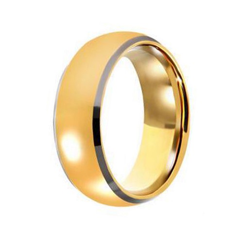 Gold Plated Tungsten Carbide Ring Dome High Polished Engagement Wedding Band For Couple Carbon Fiber Engraved Bands