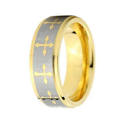 8MM Tungsten Carbide Rings Gold Celtic Cross Center Silver Brushed Couple Rings Mens Womens Wedding Bands Carbon Fiber Couples