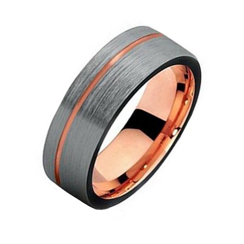 Mens Womens Tungsten Carbide Rings 8MM Thin Rose Gold Grooved Gray Brushed Surface Finish Couple Wedding Bands Carbon Fiber