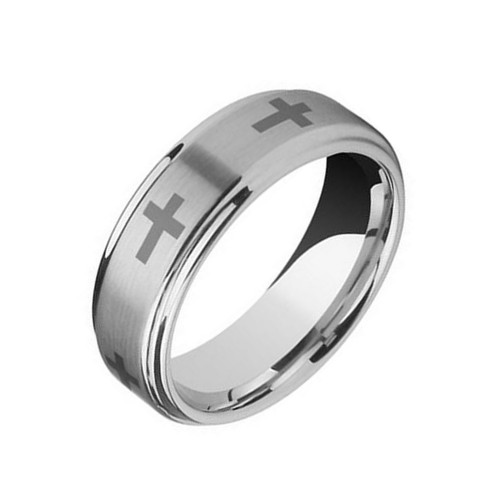 6mm Christian Cross Silver Tungsten Carbide Ring for Mens Womens Brushed Finished Mens Womens Couple Wedding Bands Unisex