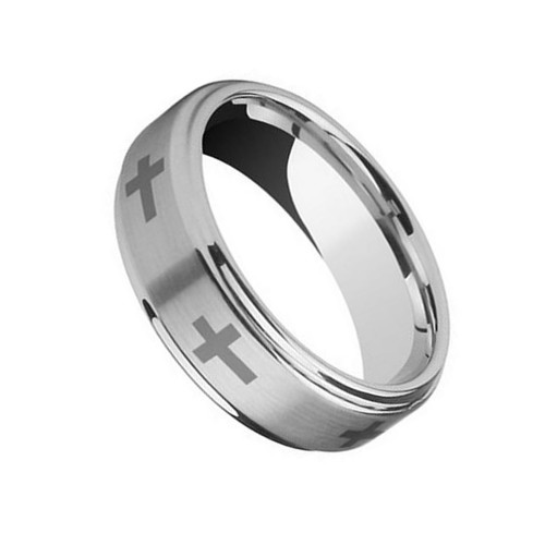 6mm Christian Cross Silver Tungsten Carbide Ring for Mens Womens Brushed Finished Mens Womens Couple Wedding Bands Unisex