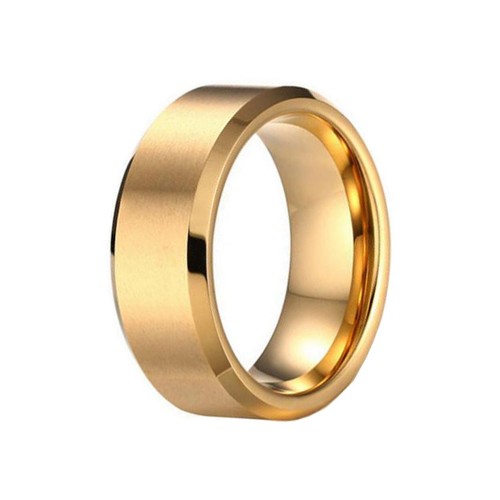 Matte Brushed Gold Tungsten carbide Matching Rings Polished Bevel Edge Couple Wedding Bands Unisex Carbon Fiber