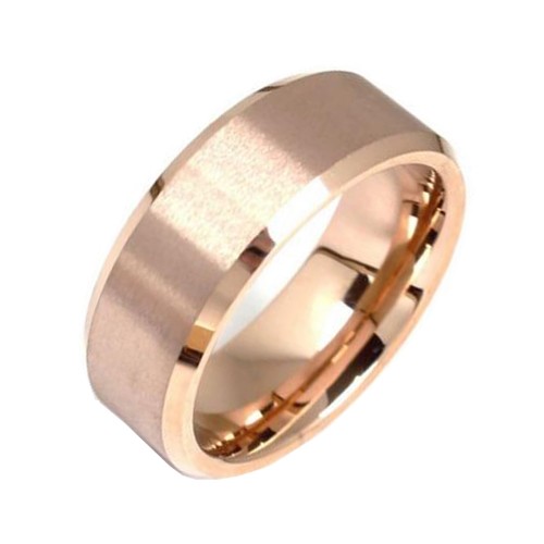 Mens Womens Rose Gold Brushed Bevel Edge Tungsten carbide Matching Rings Couple Wedding Bands Carbon Fiber Comfort fit