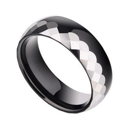 Black Couple Tungsten Carbide Rings for Mens Womens White Half Rhombus Cut Polished Smooth Carbon Fiber Wedding Bands