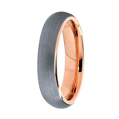 Mens Womens 5MM Domed Tungsten Rings Classic Brushed Matte Surface Polished Finished Rose Gold Innerface Carbon Fiber