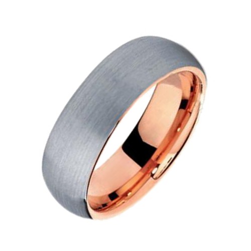 7MM Brushed Tungsten Carbide Ring Innerface Polished Rose Gold Mens Womens Carbon Fiber Couple Wedding Bands
