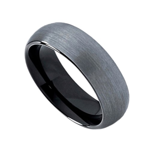 Mens Womens Matte Brushed Black Domed Tungsten carbide Matching Rings Polished Finished For Couple Wedding Bands
