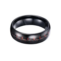 8MM Domed Black Plated Tungsten Carbide Rings Red Carbon Fiber Inlay Mens Womens Wedding Bands Couples Comfort fits