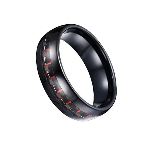 8MM Domed Black Plated Tungsten Carbide Rings Red Carbon Fiber Inlay Mens Womens Wedding Bands Couples Comfort fits